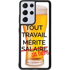 Coque Samsung Galaxy S21 Ultra 5G - Silicone rigide noir Tout travail mérite sa bière