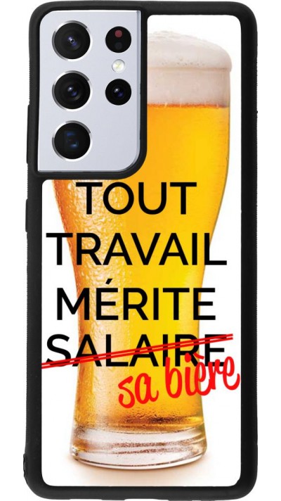 Coque Samsung Galaxy S21 Ultra 5G - Silicone rigide noir Tout travail mérite sa bière