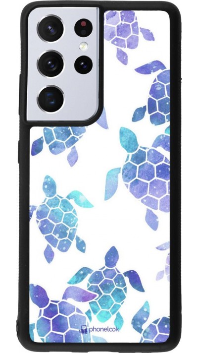 Coque Samsung Galaxy S21 Ultra 5G - Silicone rigide noir Turtles pattern watercolor