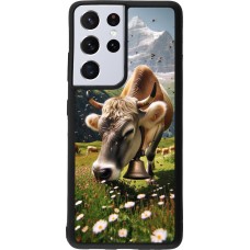 Coque Samsung Galaxy S21 Ultra 5G - Silicone rigide noir Vache montagne Valais
