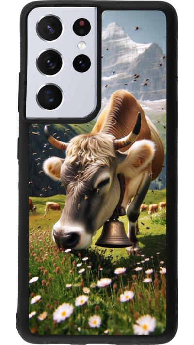 Coque Samsung Galaxy S21 Ultra 5G - Silicone rigide noir Vache montagne Valais