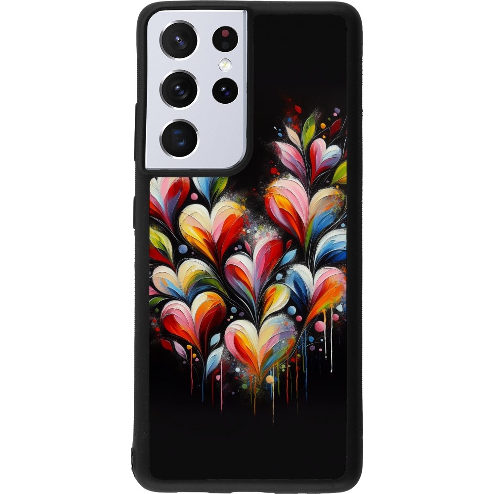 Coque Samsung Galaxy S21 Ultra 5G - Silicone rigide noir Valentine 2024 Coeur Noir Abstrait