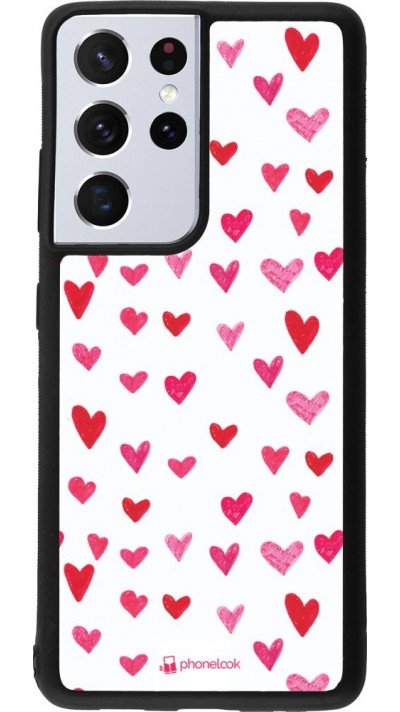 Coque Samsung Galaxy S21 Ultra 5G - Silicone rigide noir Valentine 2022 Many pink hearts