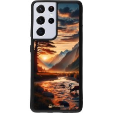 Samsung Galaxy S21 Ultra 5G Case Hülle - Silikon schwarz Tal Sonnenuntergang Hirsch Baum