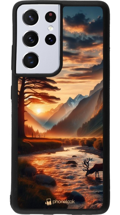 Samsung Galaxy S21 Ultra 5G Case Hülle - Silikon schwarz Tal Sonnenuntergang Hirsch Baum