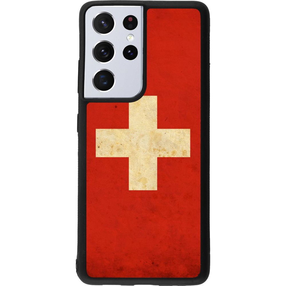 Coque Samsung Galaxy S21 Ultra 5G - Silicone rigide noir Vintage Flag SWISS