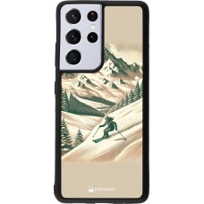 Coque Samsung Galaxy S21 Ultra 5G - Silicone rigide noir Vintage Ski Mountain