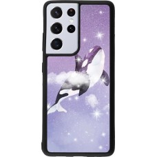 Coque Samsung Galaxy S21 Ultra 5G - Silicone rigide noir Whale in sparking stars