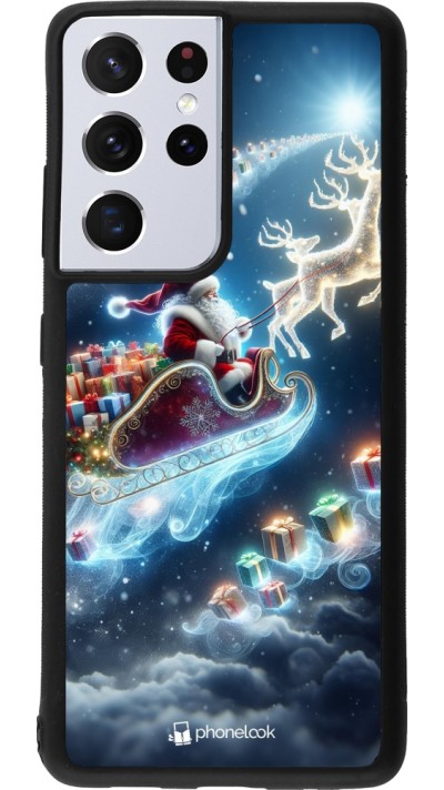 Coque Samsung Galaxy S21 Ultra 5G - Silicone rigide noir Noël 2023 Père Noël enchanté