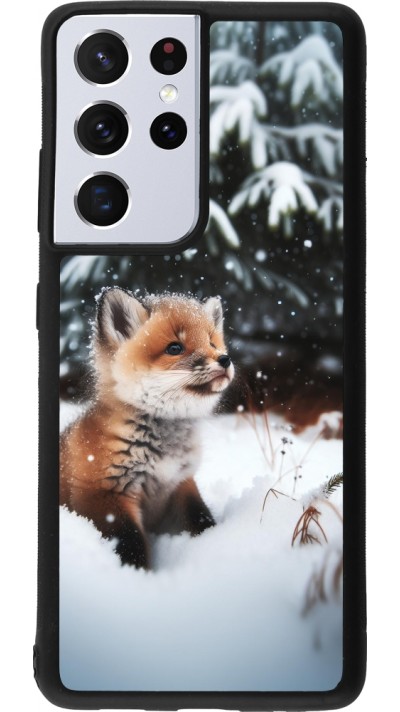 Coque Samsung Galaxy S21 Ultra 5G - Silicone rigide noir Noël 2023 Renardeau sapin