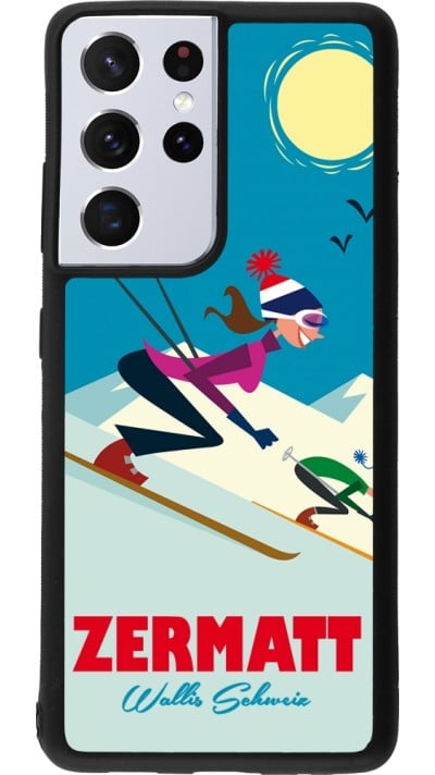 Coque Samsung Galaxy S21 Ultra 5G - Silicone rigide noir Zermatt Ski Downhill