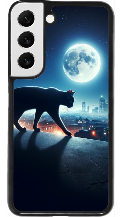 Coque Samsung Galaxy S22 - Chat noir sous la pleine lune