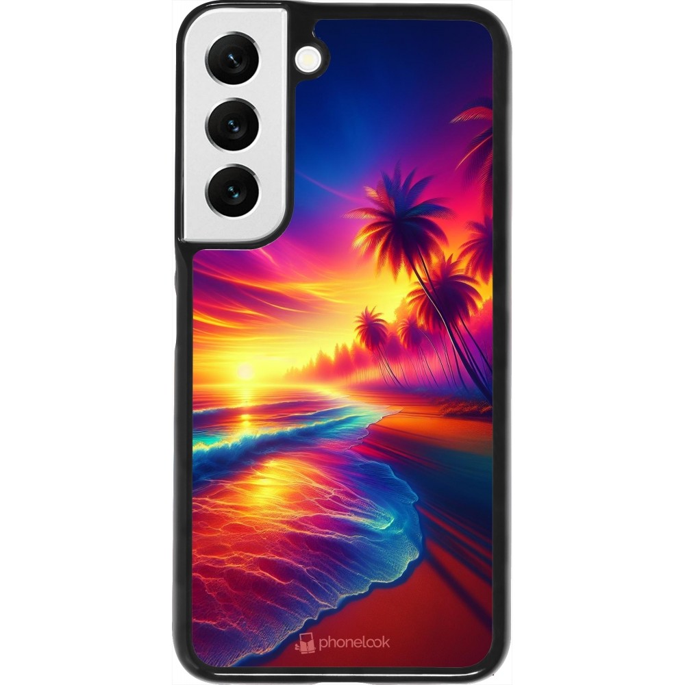 Coque Samsung Galaxy S22 - Plage coucher soleil flashy