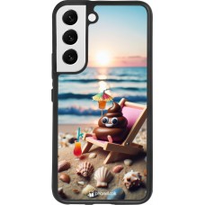 Samsung Galaxy S22 Case Hülle - Silikon schwarz Kackhaufen Emoji auf Liegestuhl