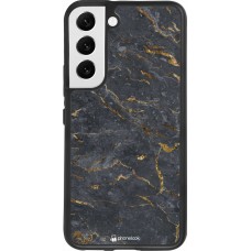 Coque Samsung Galaxy S22 - Silicone rigide noir Grey Gold Marble