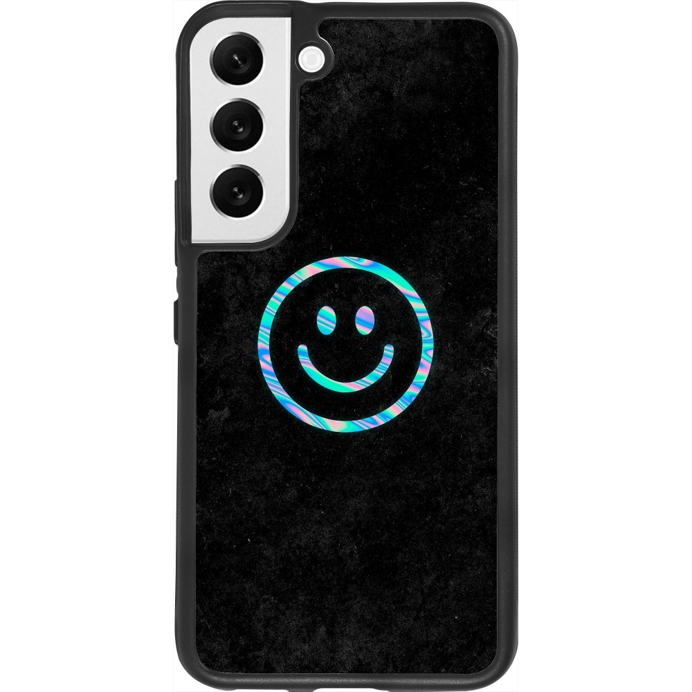 Coque Samsung Galaxy S22 - Silicone rigide noir Happy smiley irisé