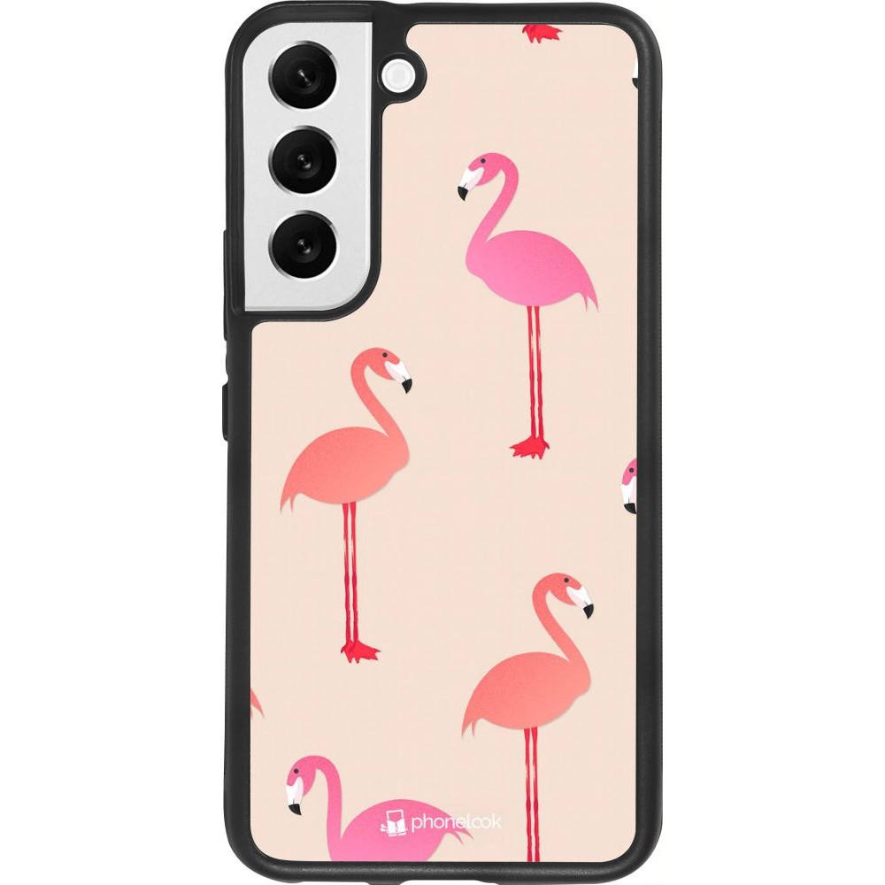 Coque Samsung Galaxy S22 - Silicone rigide noir Pink Flamingos Pattern