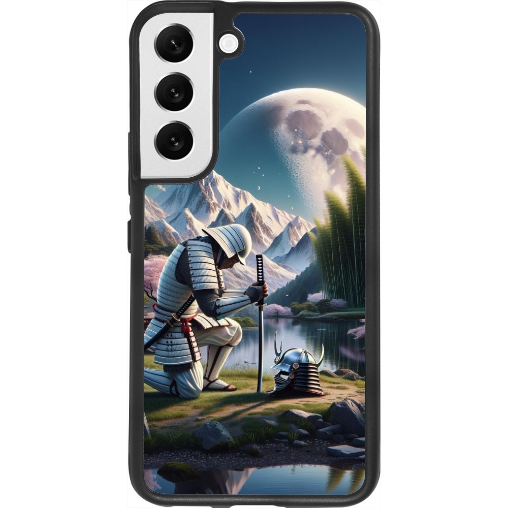 Coque Samsung Galaxy S22 - Silicone rigide noir Samurai Katana Lune