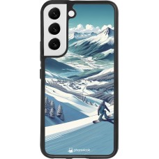 Coque Samsung Galaxy S22 - Silicone rigide noir Snowboarder Montagne