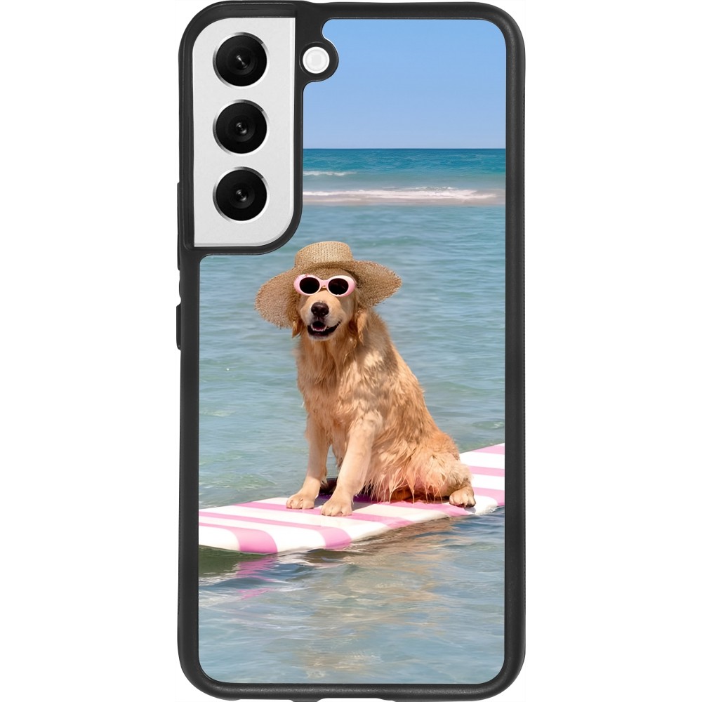 Coque Samsung Galaxy S22 - Silicone rigide noir Summer Dog on Paddle