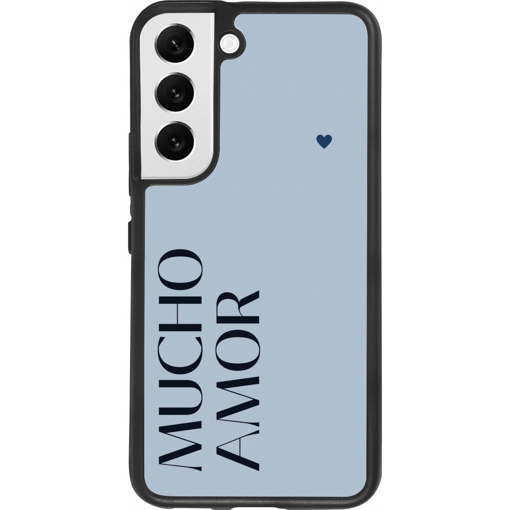 Coque Samsung Galaxy S22 - Silicone rigide noir Valentine 2024 mucho amor azul