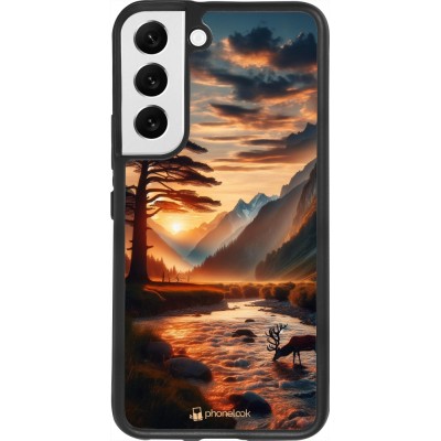 Samsung Galaxy S22 Case Hülle - Silikon schwarz Tal Sonnenuntergang Hirsch Baum