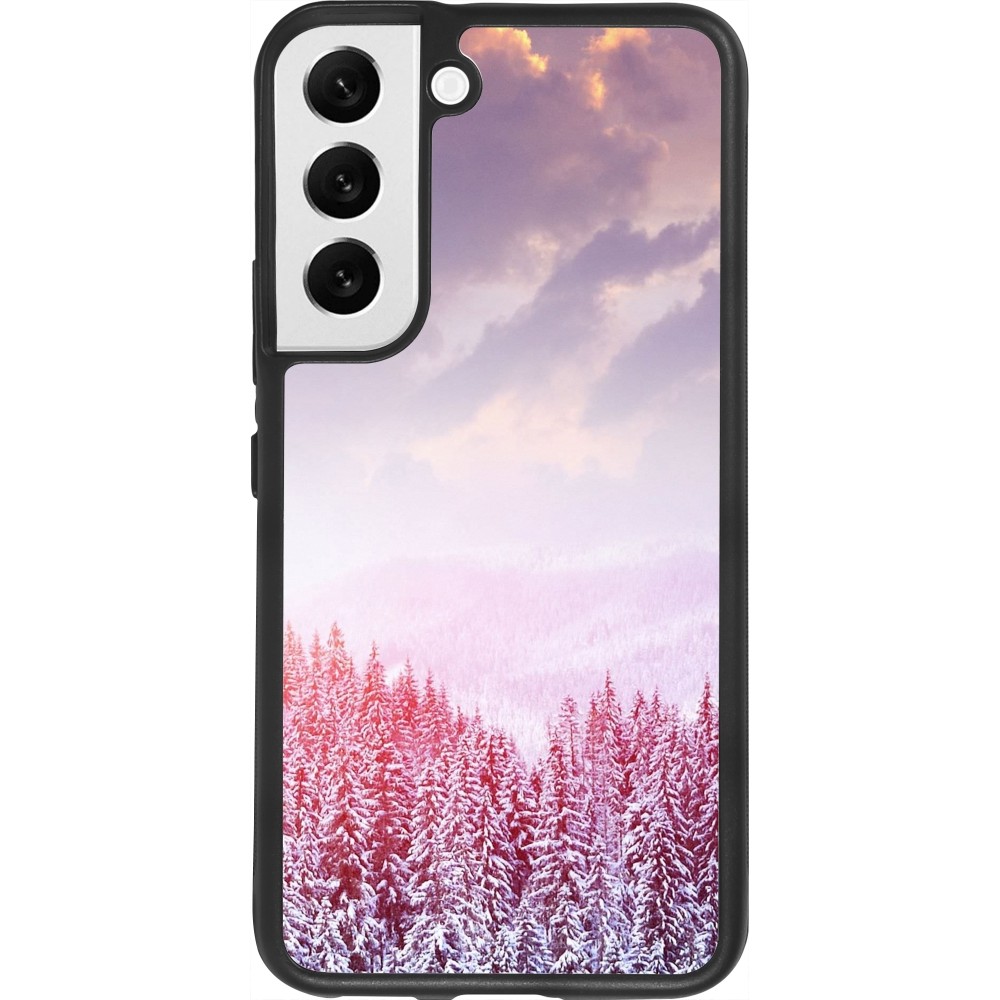 Coque Samsung Galaxy S22 - Silicone rigide noir Winter 22 Pink Forest