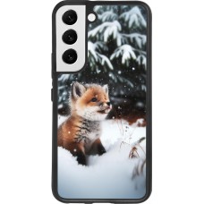 Coque Samsung Galaxy S22 - Silicone rigide noir Noël 2023 Renardeau sapin
