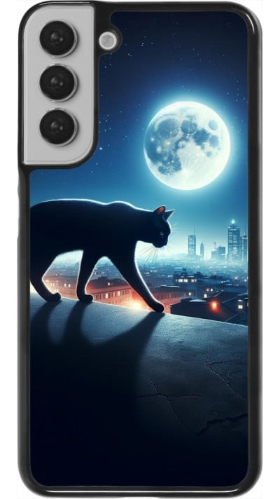 Coque Samsung Galaxy S22+ - Chat noir sous la pleine lune