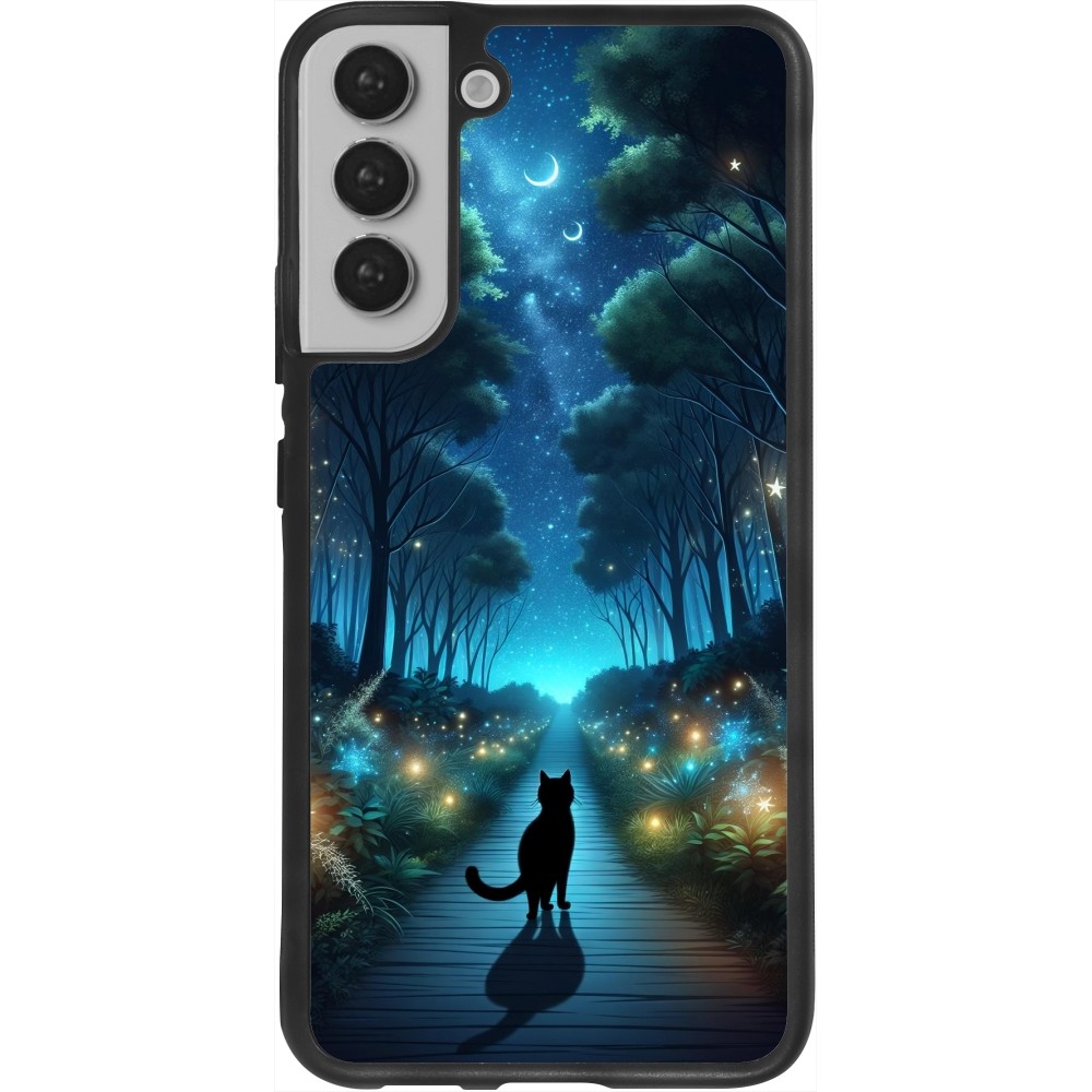 Samsung Galaxy S22+ Case Hülle - Silikon schwarz Schwarze Katze Spaziergang