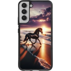 Coque Samsung Galaxy S22+ - Silicone rigide noir Cheval majestueux plage