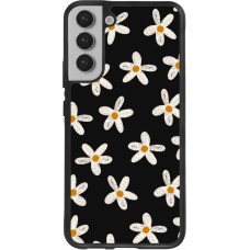 Coque Samsung Galaxy S22+ - Silicone rigide noir Easter 2024 white on black flower
