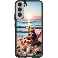 Coque Samsung Galaxy S22+ - Silicone rigide noir Emoji caca sur chaise longue