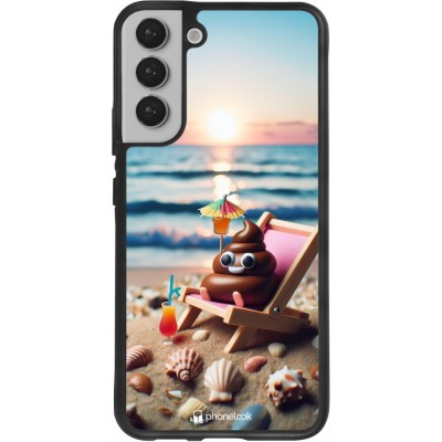Coque Samsung Galaxy S22+ - Silicone rigide noir Emoji caca sur chaise longue