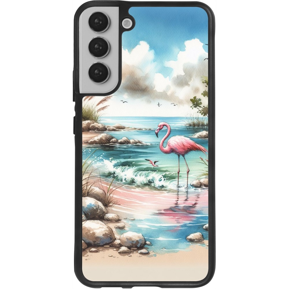 Samsung Galaxy S22+ Case Hülle - Silikon schwarz Flamingo Aquarell