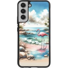 Samsung Galaxy S22+ Case Hülle - Silikon schwarz Flamingo Aquarell