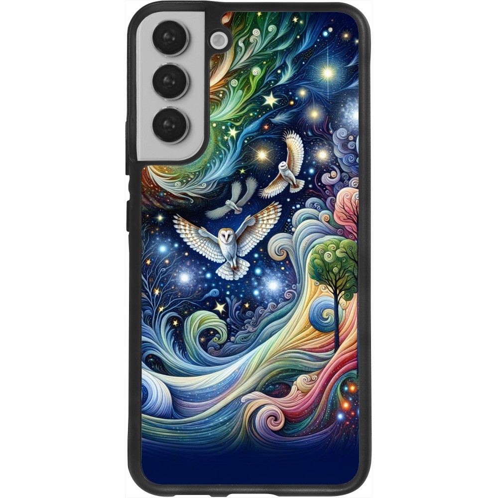 Coque Samsung Galaxy S22+ - Silicone rigide noir hibou volant floral