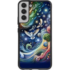 Coque Samsung Galaxy S22+ - Silicone rigide noir hibou volant floral