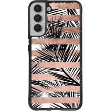 Coque Samsung Galaxy S22+ - Silicone rigide noir Palm trees gold stripes