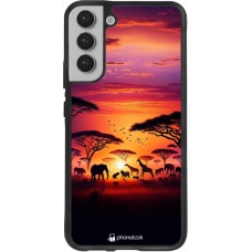 Samsung Galaxy S22+ Case Hülle - Silikon schwarz Safari Sonnenuntergang Wildtiere