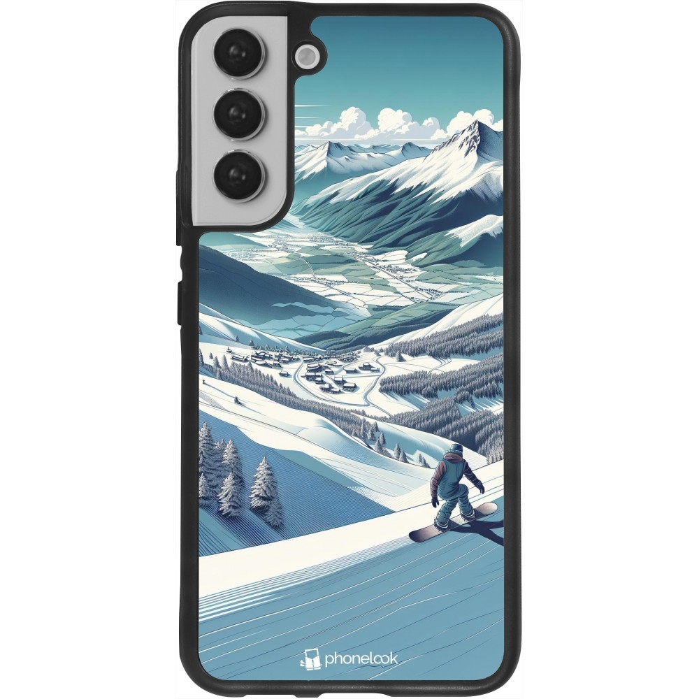 Coque Samsung Galaxy S22+ - Silicone rigide noir Snowboarder Montagne