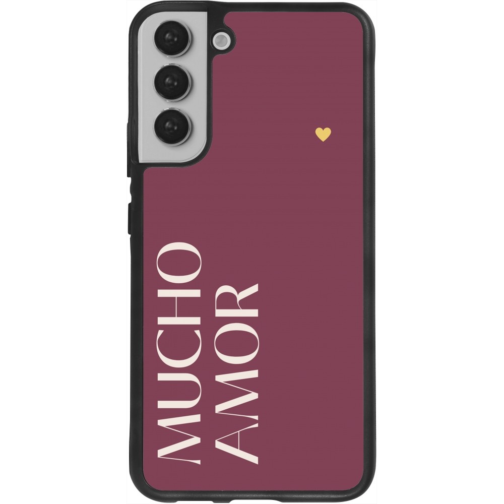 Coque Samsung Galaxy S22+ - Silicone rigide noir Valentine 2024 mucho amor rosado