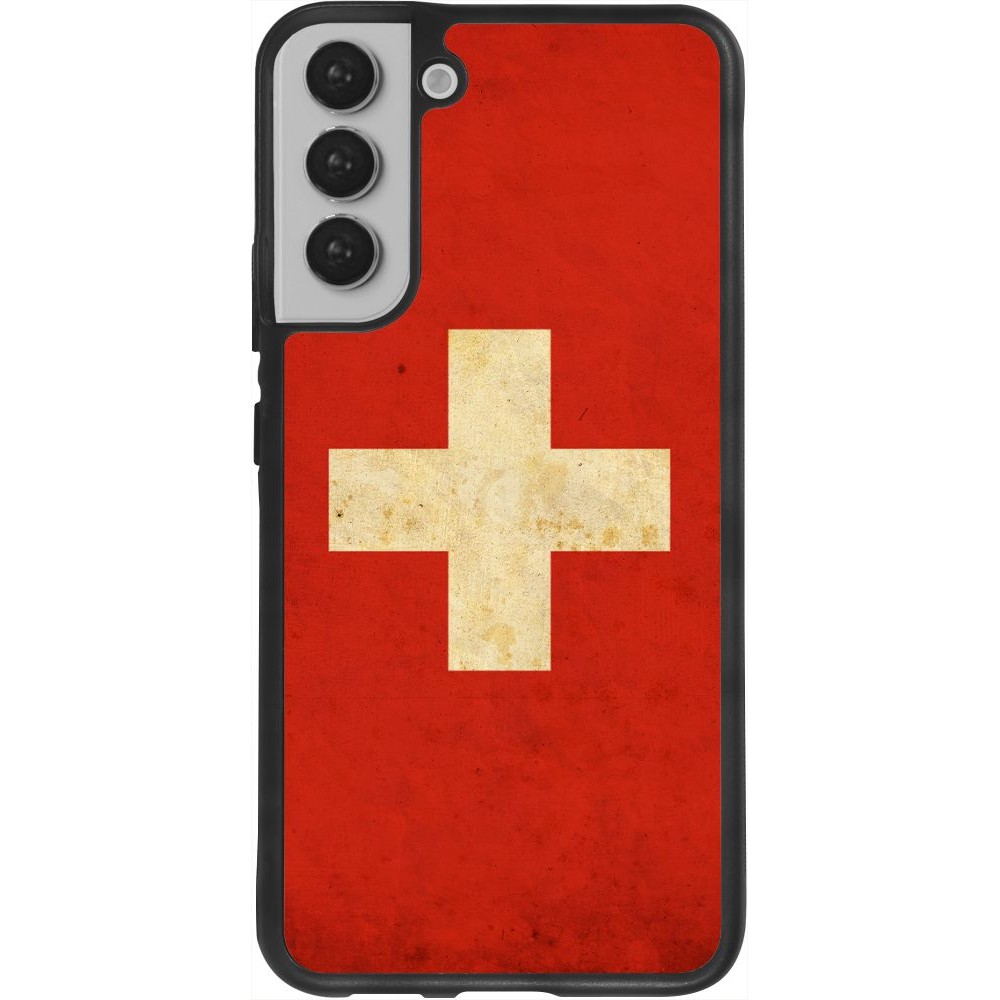 Coque Samsung Galaxy S22+ - Silicone rigide noir Vintage Flag SWISS