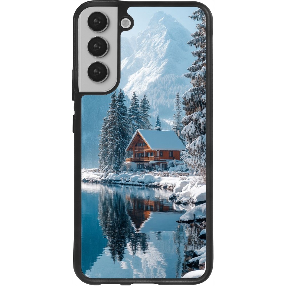 Coque Samsung Galaxy S22+ - Silicone rigide noir Winter 25 Winter house forest day