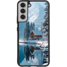 Coque Samsung Galaxy S22+ - Silicone rigide noir Winter 25 Winter house forest day