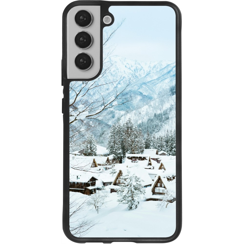 Coque Samsung Galaxy S22+ - Silicone rigide noir Winter 25 Winter snowy landscape