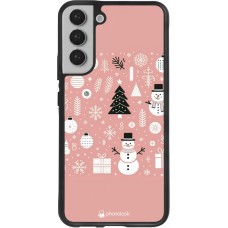 Coque Samsung Galaxy S22+ - Silicone rigide noir Noël 2024 Rose Snowman Christmas