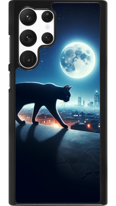 Coque Samsung Galaxy S22 Ultra - Chat noir sous la pleine lune