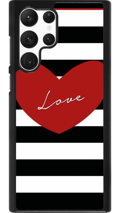 Coque Samsung Galaxy S22 Ultra - Valentine 2023 heart black and white lines