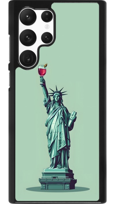 Samsung Galaxy S22 Ultra Case Hülle - Freiheitsstatue mit einem Glas Wein